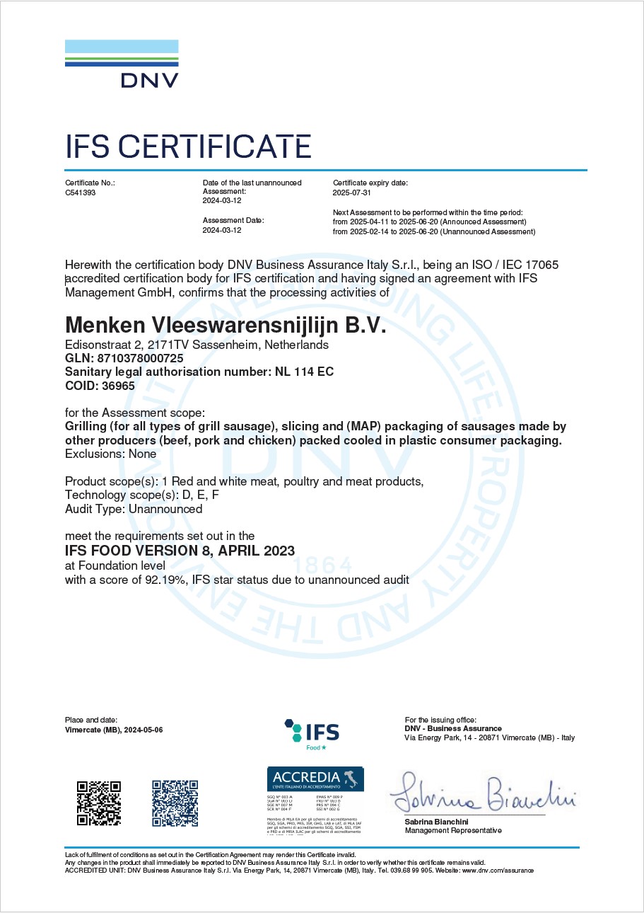 IFS certificaat Snijlijn